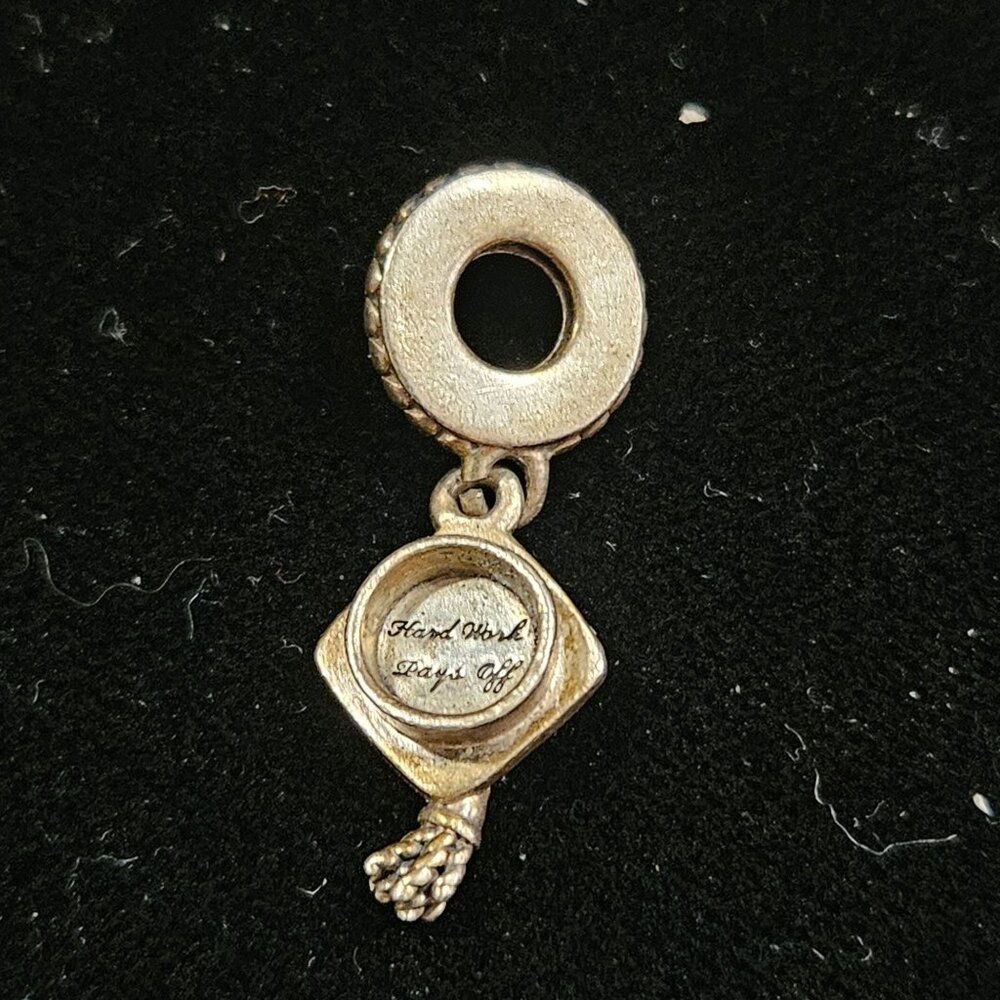 Graduation Cap Charm Pendant Sterling Silver "Hard Work Pays Off"  ALE 925